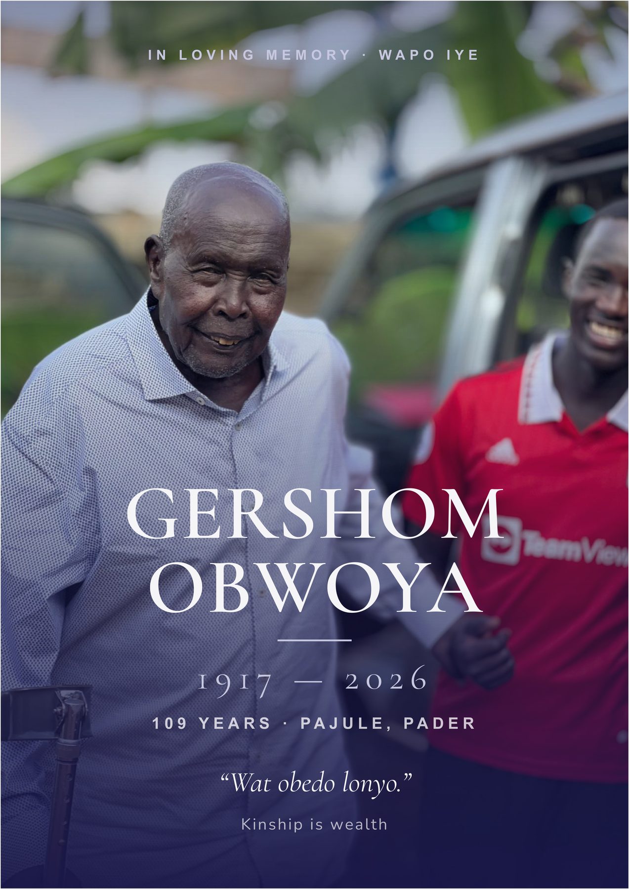 Memorial portrait for Gershom Obwoya